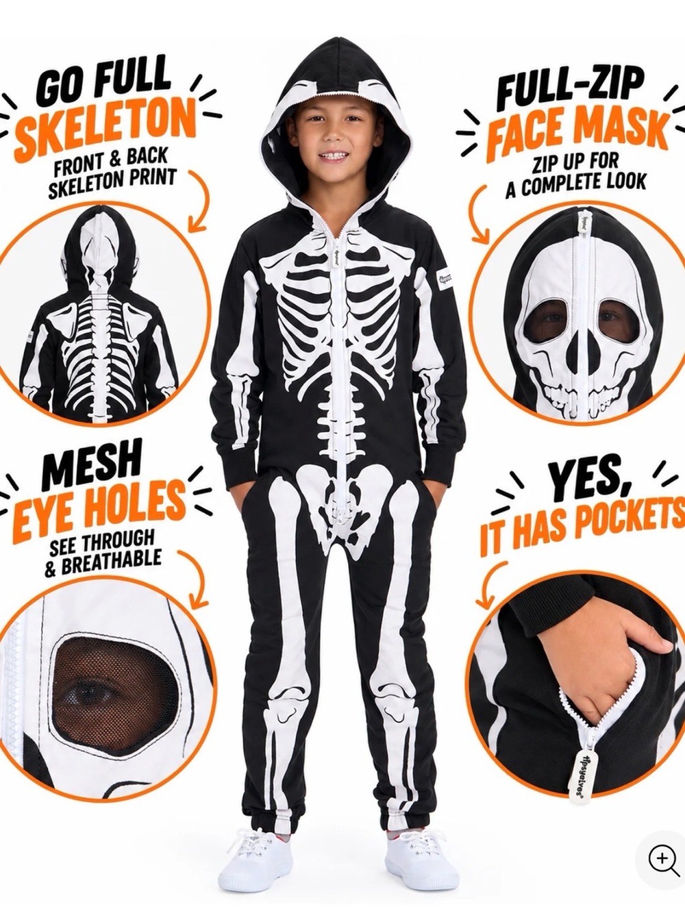 Tipsy Elves Youth Skeleton Halloween Costume – Size XS / 5